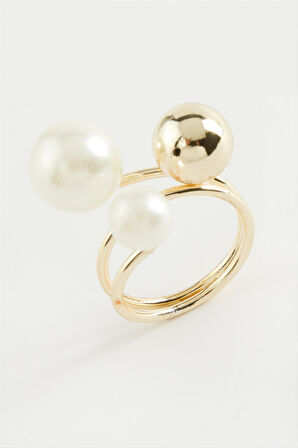 Yuvarlak İnci Metal Yüzük