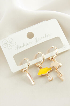 3 Adet Bulut Şimşek Zirkon Taşlı Küpe