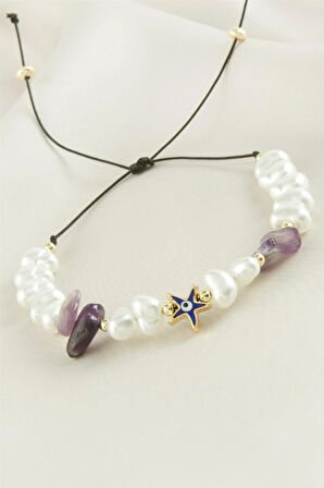 Deniz Yıldızı  Kırık Doğaltaşlı İnci Bileklik