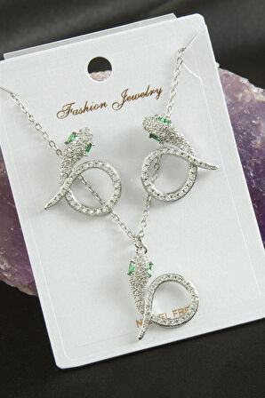 Yılan Zirkon Taşlı Lüks Set Kolye