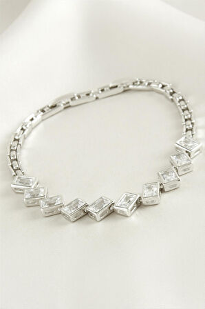 Xuping Dikdörtgen Zirkon Taşlı Lüks Çelik Bileklik