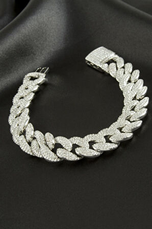 Zirkon Taşlı Lüks Zincir Çelik Bileklik