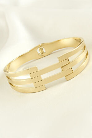 Çift Sıra Lüks Çelik Kelepçe Bileklik