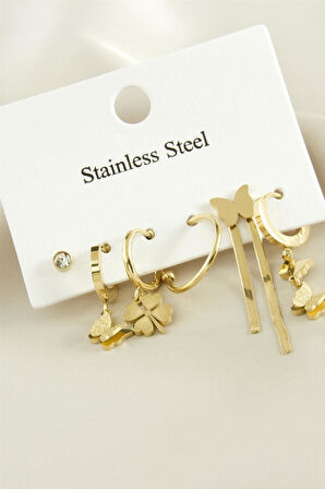 6 Adet Kelebek Lüks Çelik Küpe