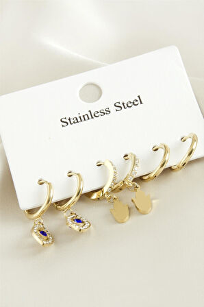 6 Adet  Göz Zirkon Taşlı Lüks Çelik Küpe