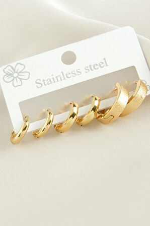 6 Adet Mat Lüks Çelik Küpe