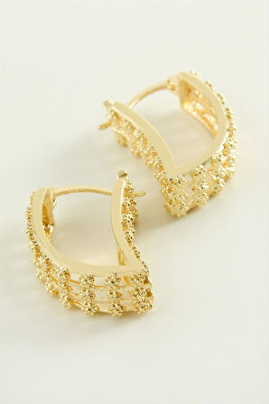 Çiçek Oval Kilitli Halka Küpe