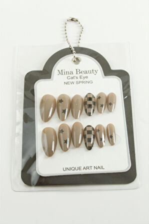 Desenli Mina Beauty Kedi Gözü Takma Tırnak