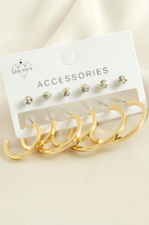 12 Adet Ezme Taşlı Halka Küpe