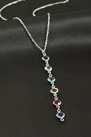 Kristal Taşlı Çelik Kolye