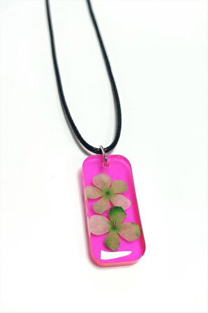 Kartopu Çiçeği Dikdörtgen Epoksi Kolye