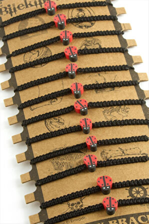 Uğur Böceği Makrome Örgülü Bileklik