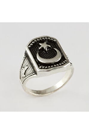 Ay Yıldız Figürlü Metal Erkek Yüzük