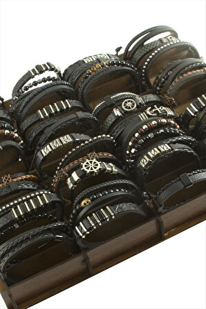 48 Adet Standlı Orjinal Deri Bileklik