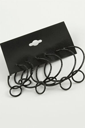 Noktalı İç İçe Metal Halka Küpe 6 Adet