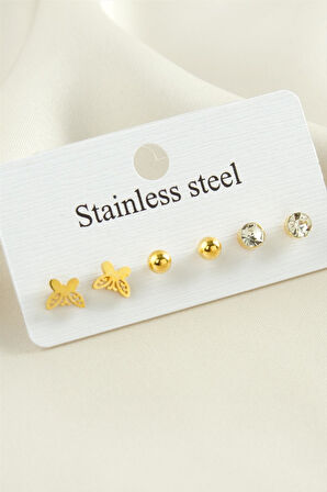 6 Adet Kelebek Taşlı Çelik Küpe