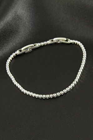 Yuvarlak Zirkon Taşlı Lüks Kararmaz Bileklik 2 mm