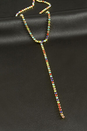 Şerit Taşlı Çelik Y Kolye 2 mm