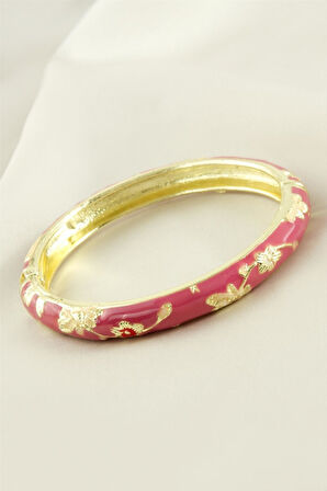 Çiçek İşlemeli Mineli Kelepçe Bileklik