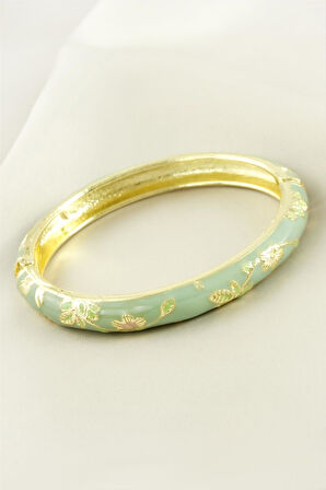 Çiçek İşlemeli Mineli Kelepçe Bileklik