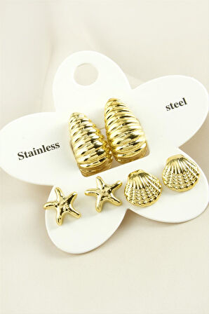 6 Adet İstiridye Trend Metal Küpe