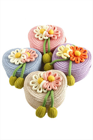 Çiçek Kalp Hasır Çanta