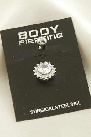 Çiçek Zirkon Taşlı Çelik Piercing 1 Adet