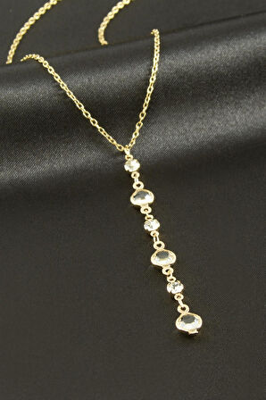 Yuvarlak Kristal Taşlı Y Kolye