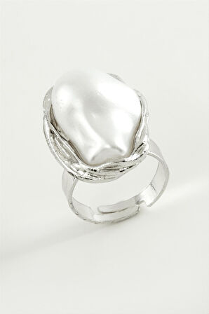 Oval İnci Metal Yüzük