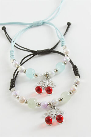 2 Adet Kiraz Zirkon Taşlı Lüks İp Bileklik