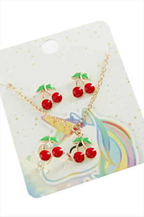 Kiraz Mineli Set Kolye