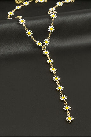 Papatya Mineli Çelik Y Kolye