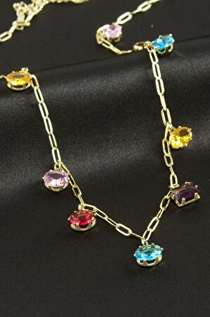 Zirkon Taşlı Lüks Çelik Kolye