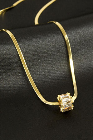 Baget Taşlı Lüks Çelik Kolye