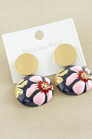 Oval Mineli Lüks Çelik Küpe