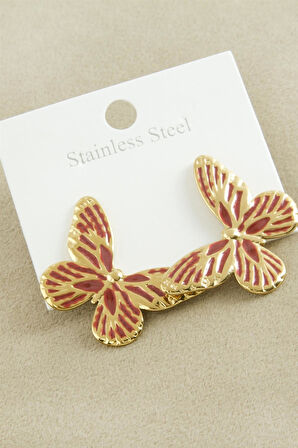 Kelebek Mineli Lüks Çelik Küpe