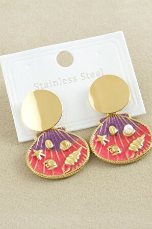 Oval Mineli Lüks Çelik Küpe