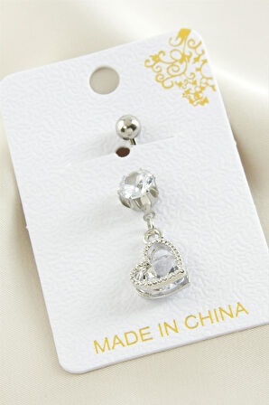 Kalp Zirkon Taşlı Çelik Piercing 1 Adet