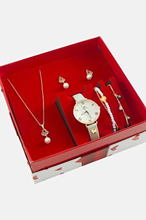Kelebek Kayışlı Kadın Kol Saati ve Takı Seti Kombini