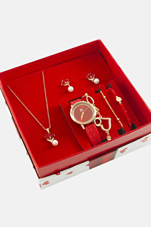 Kayışlı Kadın Kol Saati ve Takı Seti Kombini