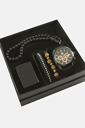 Kayışlı Kol Saati Tesbih Bileklik ve Çakmak Kutulu Set