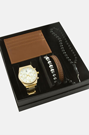 Metal Kol Saati Tesbih Bileklik ve Cüzdan Kutulu Setc