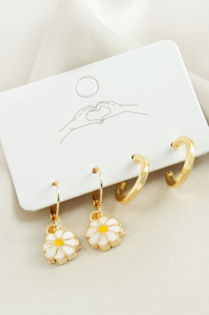 4 Adet Papatya Mineli Halka Küpe