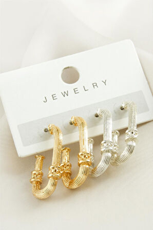 4 Adet Oval Halka Küpe