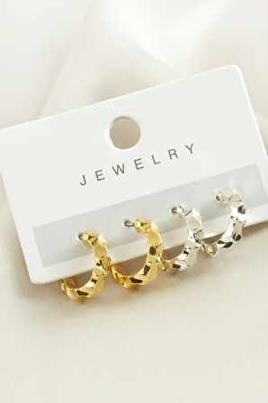 4 Adet Baklava Desenli Halka Küpe