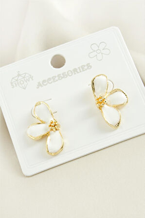 Çiçek Mineli Metal Küpe