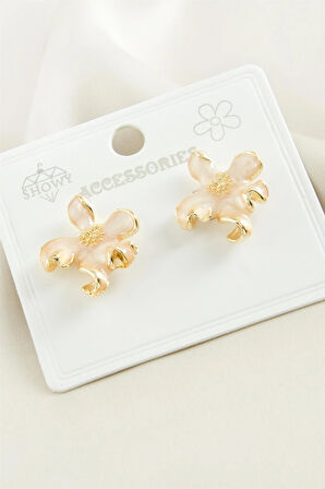 Çiçek Mineli Metal Küpe