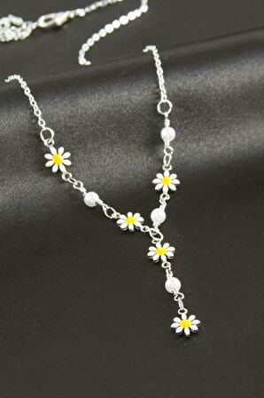 Papatya Mineli İnci Y Kolye