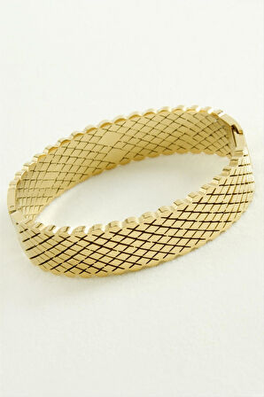 Baklava Desenli Lüks Çelik Kelepçe Bileklik