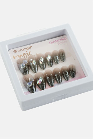 Orange Taşlı Takma Tırnak